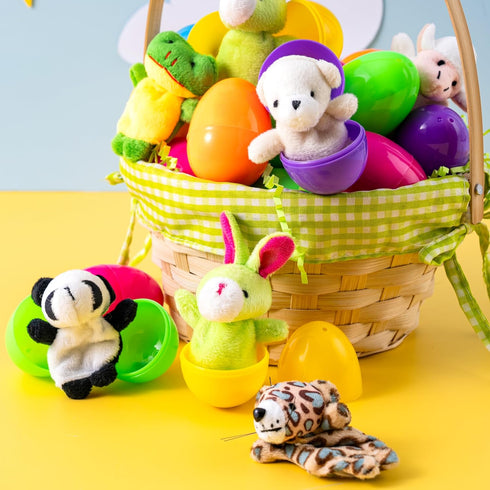 36 JOYIN Pcs Pre-Filled Easter Eggs Filled with Animal Finger Puppets for Kids Toddlers Easter Egg Hunt, Basket
