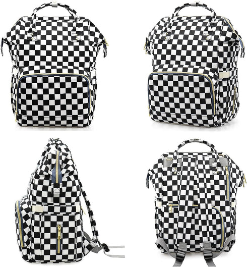 MCWTH Backpack Set Checkered Diaper Bag for Baby Girls Mom, Large Capacity Multi-Function Nappy Bags Organizer