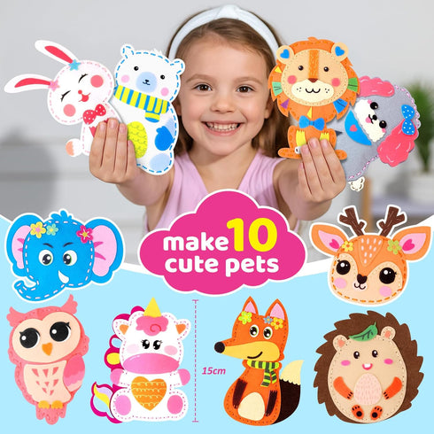 10 5-8 8-12 Funtopia Sewing Kit for Kids, Easy DIY Projects of Stuffed Animal with Guiding Book, Beginners Sewing Toys