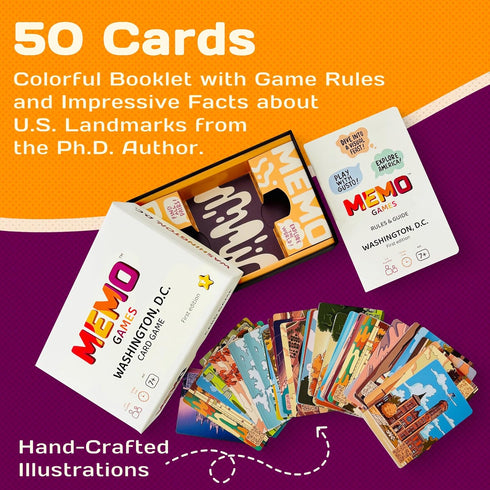 Matching Card Game for Kids, Teens & Adults, Washington D.C. Memory Flash Game, Fun Family Concentration Game for Ages