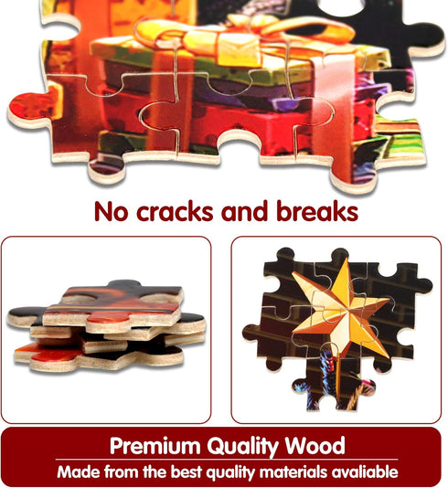 Lavievert Wooden Jigsaw Puzzles 1000 Piece - Christmas Puzzles for Adults and Kids, Fireplace, Christmas Tree, Stockings