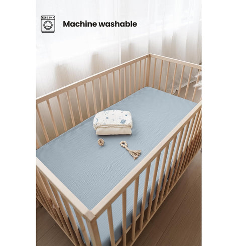 2 Pack, 52"x28" Konssy Muslin Crib Sheets for Boys, Soft Cotton Neutral Baby Sheets for Standard Crib Mattress