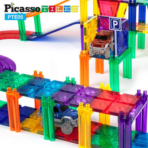 PicassoTiles 2pcs Magnetic Toy Car Set, Compatible with Magnet Race Track, Educational Construction Kits