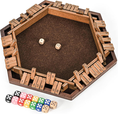 ropoda 6-Way Shut The Box Game-Upgraded 1-6 Player Wooden Dice Game for