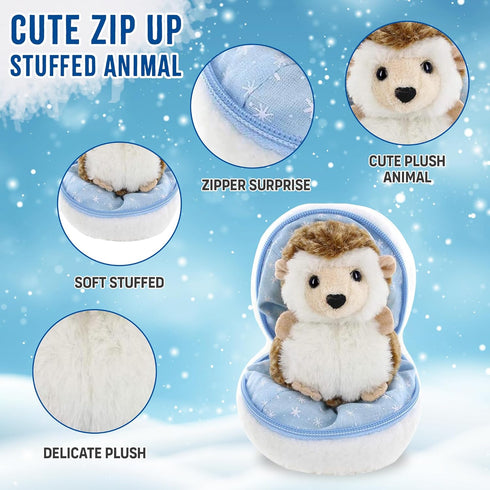 Snowball Stuffed Surprise Zip Up Stuffed Animal – 6 inch Cute & Soft Plush Animal Toy – Perfect for Friends and Family All Ages Christmas Thanksgiving (Hedgehog)