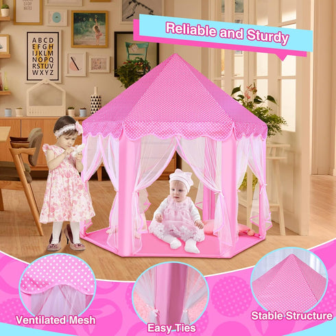 Monobeach Princess Castle Play Tent for Girls - Large 55'' x 53'' Playhouse with Star Lights for Indoor and Outdoor
