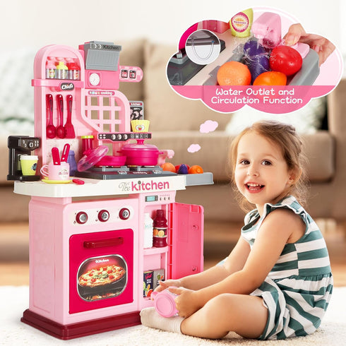 Playset, 27.1 Inches Set 1-3 3-5, DRAMATION Kids Kitchen Play Kitchen with Sound and Light, Kitchen for Toddlers
