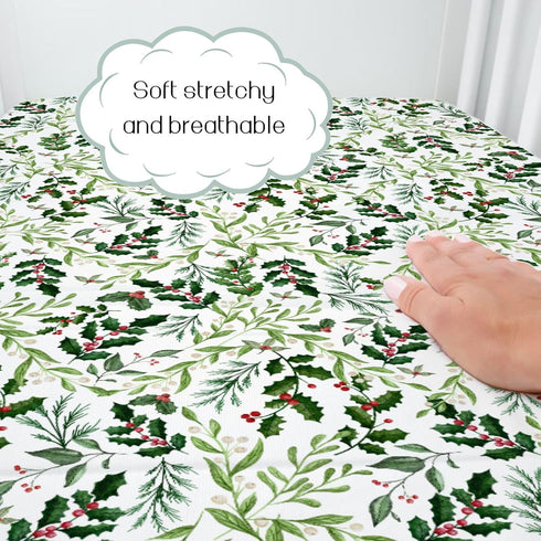 52 28 HawSkgFub Christmas Foliage Holly Berry Fitted Standard Crib Sheet Baby Boy Girl Shower Gift, Neutral Green Xmas