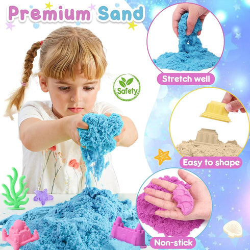2lb 6 3 4 5 6 7 8 G.C Ocean Mermaid Sensory Bin for Girl Kid Toy, Play Sand/Large Sea Shell/Sandbox/ Castle