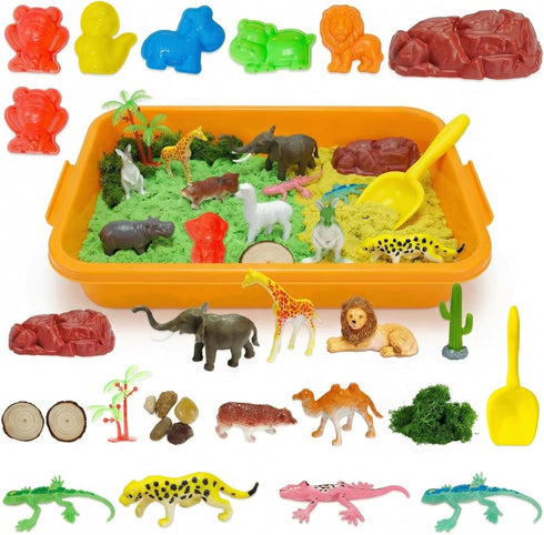 Carolart Jungle Sensory bin,Safari Animal Figures Playset Toys,Wild Forest Sandbox,Desert Animals Play