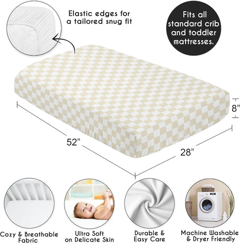Sweet Jojo Designs Fitted Baby Crib Sheets (Beige Gingham Checkered) for Boys or Girls, Infant Nursery, Toddler Room