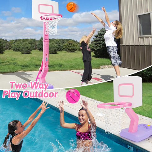 Toddler Pink Basketball Hoop - Height Adjustable Indoor Outdoor Goal with Balls for Ages 1-5