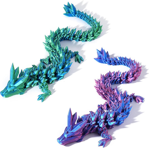2PCS 12" 3D Printed Dragon, Articulated Crystal Dragon Fidget Toy, Home Office Decor