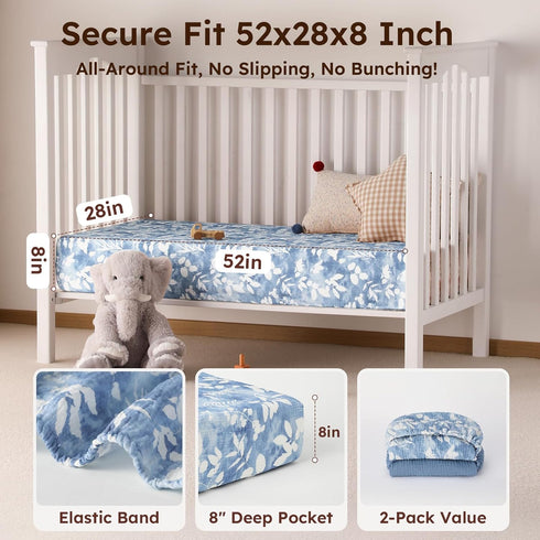 52"x28" Yoofoss Muslin Crib Sheets for Boys Girls, Organic Cotton Baby Crib Sheets for Standard Crib Mattress & Toddler