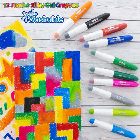 12 (12/Pack), 1-Pack BAZIC Jumbo Silky Gel Crayons Color, Washable Blendable Non Toxic Watercolor Crayon for Coloring
