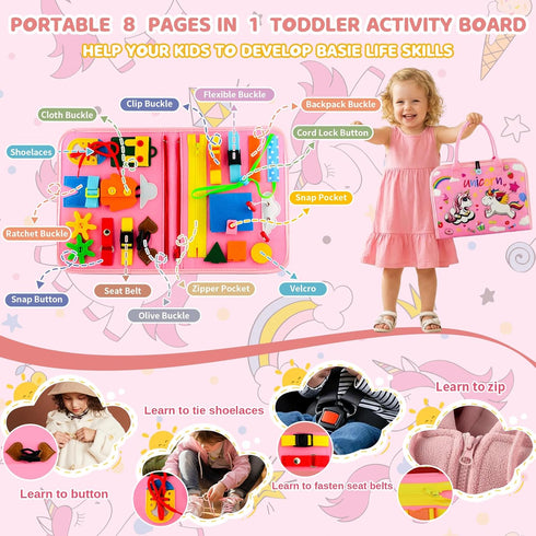 Pnooe 1-3 2-4 Toddler Busy Board Montessori Toys for Toddler Year Old, Girl Birthday Gift, Preschool Educational