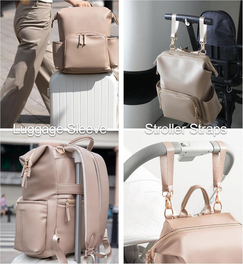 HolaJia Backpack 35L Mommy Faux Leather Diaper Bag with Waterproof Pockets,Stroller Buckle and Changing Pad - Large