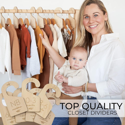 Closet Set 7 24 Beautiful Wooden Baby Dividers of - Double-Sided Organizer for Newborn to Months Size Clothes