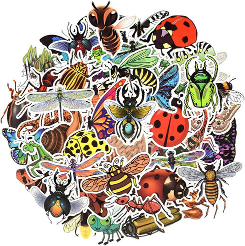 QTL Bug Stickers for Kids, Waterproof Vinyl Insect Stickers for Water Bottle Bug Party Favors, Pack of 50Pcs