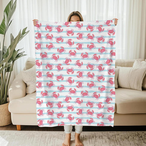 Cstdyfrv Cozy 60x80in Cute Pink Crabs Baby Blankets for Boys Girls Watercolor Crab Striped Soft Infant Toddler Newborn
