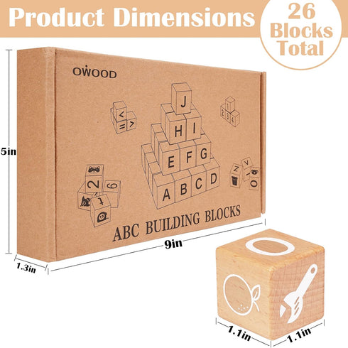 Alphabet Letters Stacking Blocks, 26 Wooden ABC Building Blocks for Toddlers, Educational Montessori Sensory Toys