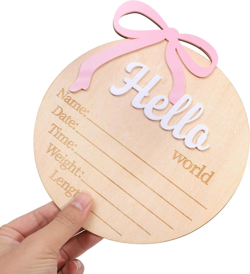 BEADED Bow(Bow-1) Hello World Birth Announcement - Bow Baby Girl Announcement Sign,Hello World Baby Girl Hospital Sign