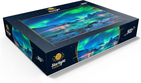 MyPuzzle 500 Piece Jigsaw Puzzle - Aurora Borealis Over Sea Coast, Northern Lights in Norway