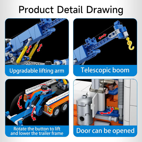 Tow Truck Building Block Set, Road Rescue Vehicle with Crane Toy Model, City Crane Construction Kit for Kids
