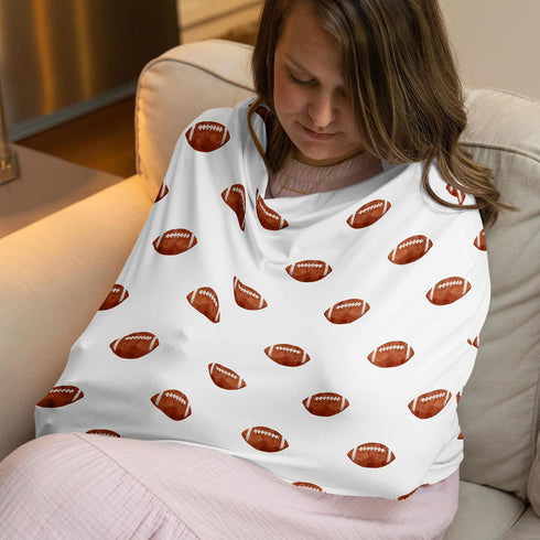 Sweet Jojo Designs Brown White Football Boy Infant Baby Car Seat Cover Nursing Breastfeeding High Chair Shopping Cart
