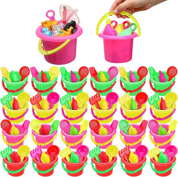 Jexine 96pcs Beach Party Favors for Kid 24 Set Sand Buckets and
