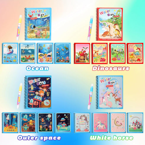 8 Pack Reusable Water Coloring Books for Toddlers, Mess-Free Paint with Water Books, Portable Educational Doodle Toy