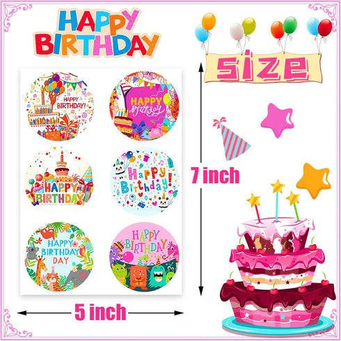 Large Birthday Stickers, 24 Sheets Happy Birthday Stickers for Kids, Classroom, Cake Stickers