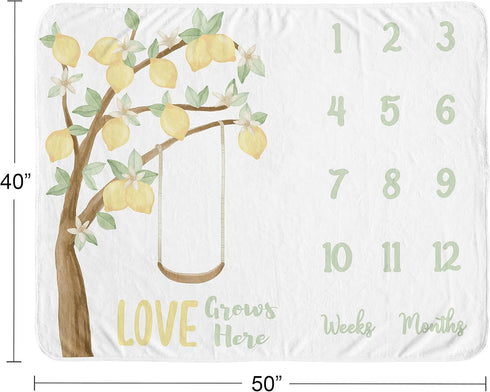 Sweet Jojo Designs Lemon Floral Girl Milestone Blanket Monthly Newborn First Year Growth Mat Baby Shower Memory