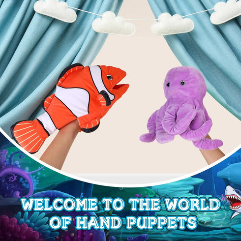 6 Stuffers(Sea,11.81 inches/ 30 cm) Liliful Pieces Animal Hand Puppets Kids Hand Puppets with Working Mouth Animal