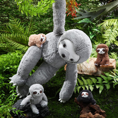 5 Set 13 Inch Mommy 4 Kasyat Pcs Sloth Plush Toy Sloth Stuffed Animal with Cute Baby Plushies in Zippered Belly