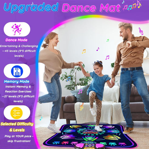 2 6 3-12 MOMUSE Kids Dance Mat with Display & Lockable Levels, Challenge Modes Electronic Dance Pad Volume Levels
