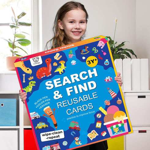Preschool Learning Activities - Search and Find Books for Kids 3-6, Reusable Game with 16 Themes for Educational Fun
