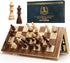 Magnetic Chess Board Set for Adults & Kids, 15" Wooden Folding Chess Game with Pieces Storage Slots