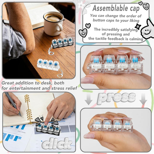 ZoxiLume 2 4 1 Pcs in Keyboard Fidget Toy Keychain, Clicky Button Toy Stress Relief Keychain with Swappable Keycaps