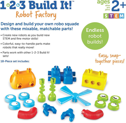 1-2-3 Learning Resources Build It! Robot Factory - Building Toys, Early Engineering and Science, STEM Activities, Fine