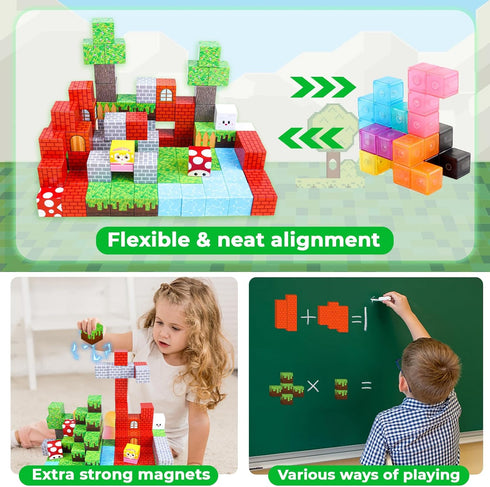 Magnetic Blocks - 100PCS Magnetic Toy World Set - Building Blocks for STEM Montessori Sensory Play for Ages 3-10