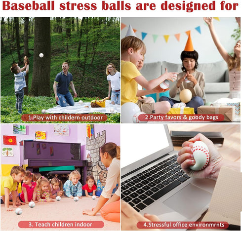 60 Pcs Baseball Stress Ball, 2.5 Inch Mini Squeeze Foam Baseball for Kids, Relaxable Sports Ball for Parties