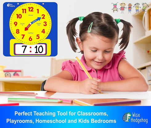 Large Dry Erase Magnetic Teaching Demonstration Clock - Kids Telling Time Learning Clock for Analog and Digital Time,