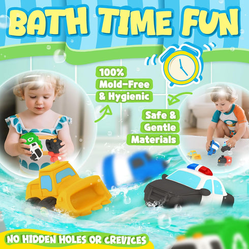 6 12 1-3 1+ Zippytots PCS Vehicle Floating Bath Toys Mold Free Infant Bath Tub Toys for Months - No Hole Bathtub Toys