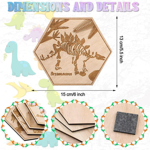 Maitys 4 Pcs Dinosaur Wall Decor for Boys, 5.1'' x 5.9'' Wooden Dino Art for Kids Baby Nursery Playroom Bedroom