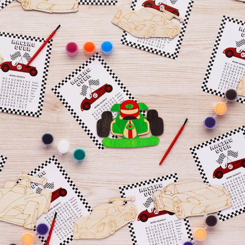 GEECOZYLIFE 24 Set Thank You for Coming Gifts - PCS Race Car DIY Crafts Kit - Unfinished Wooden Car Painting - Race Car