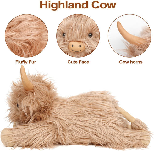 5lbs 22in, JellyMallow Highland Cow Weighted Stuffed Animals Cute Weighted Plush Highland Cow Stuffed Animal Cattle