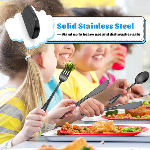 12-Piece Black Kids Silverware, E-far Stainless Steel Toddler Utensils, Safe for Preschooler/Children
