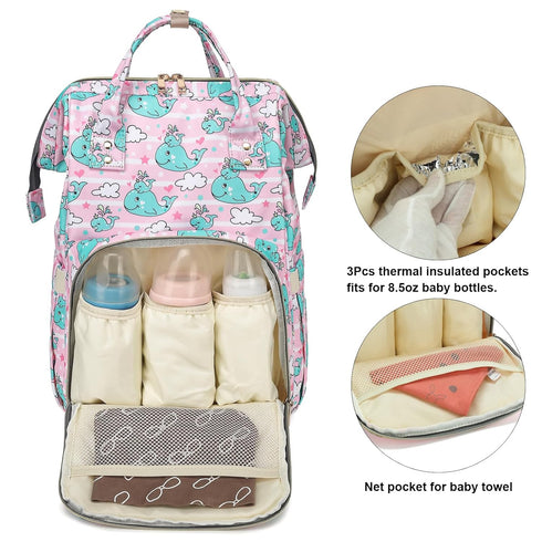 Yusudan Backpack Whale Diaper Bag for Baby Girls, Mom Waterproof Large Nappy Bags for Women