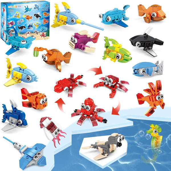 VOPOGLNE 36 Packs Marine Animals Building Blocks Toy, Party Favors for Kids,